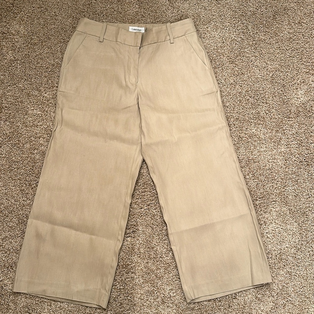 CALVIN KLEIN Tan Zippered Pocketed Cropped Wide Leg Pants size 4